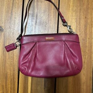 Coach Simone Burgundy Pleated Leather Wristlet